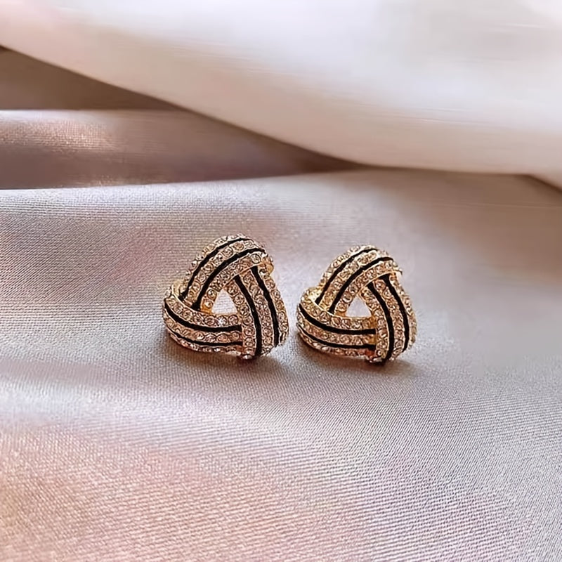 Women's Luxury Rhinestones Geometric Stud Earrings - Vintage Spiral Design, Zinc Alloy with Stainless Steel Ear Needle - All Season Daily Wear | Trendy Triangle Charm | Rhinestone Mosaic