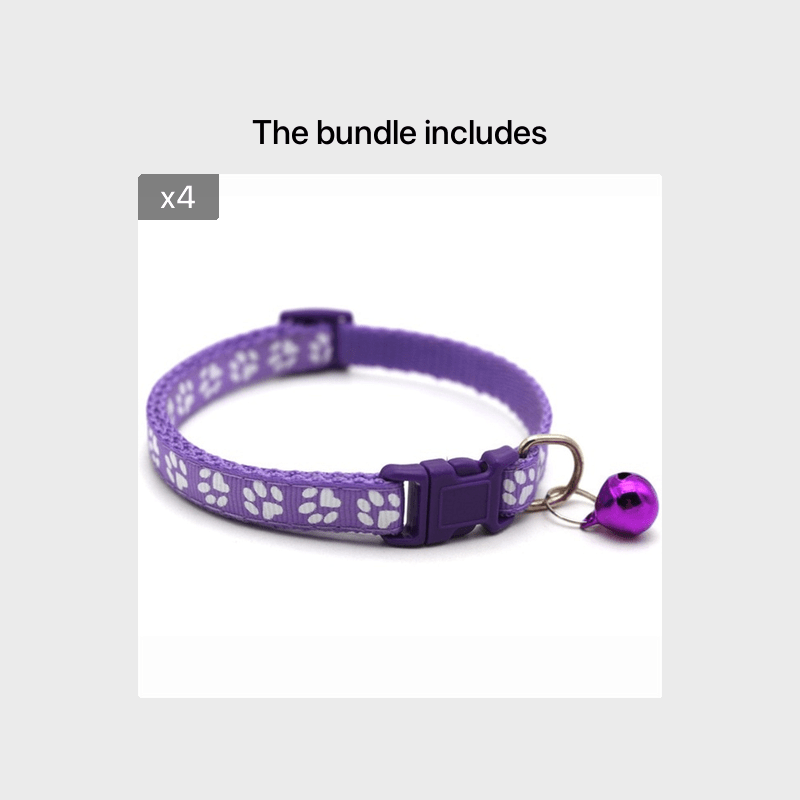Rainbow Cute Bell Collar with Adjustable Buckle and Paw Print Design for Cats