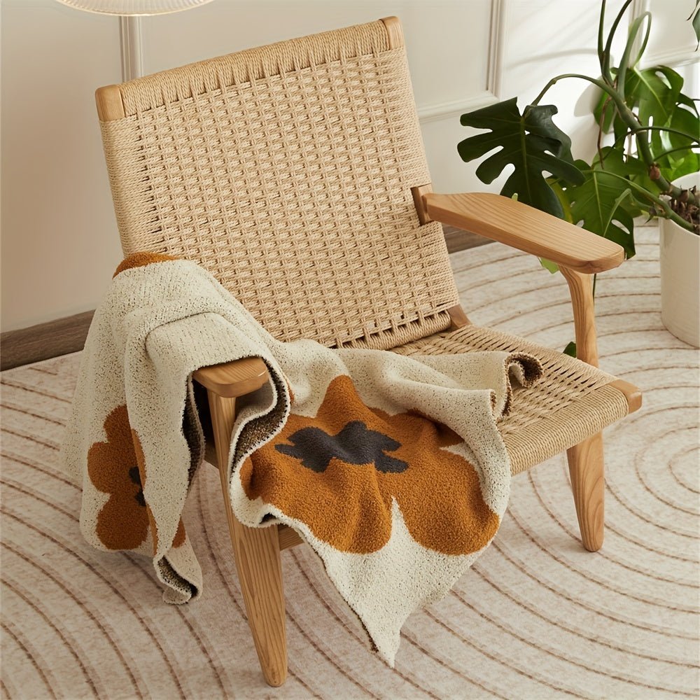1pc Cozy Nordic Flower Pattern Knitted Throw Blanket - Soft, Warm, Air-Conditioning Friendly, and Versatile for Couch, Bed, Sofa - Perfect for Indoor and Outdoor Use