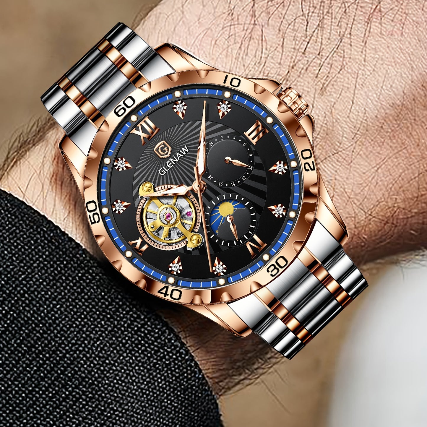 Men's Luxury Skeleton Automatic Watch - Waterproof Stainless Steel Strap, Self-Winding Mechanical Movement, Ideal Gift for Him, Business, Anniversary, or Special Occasions