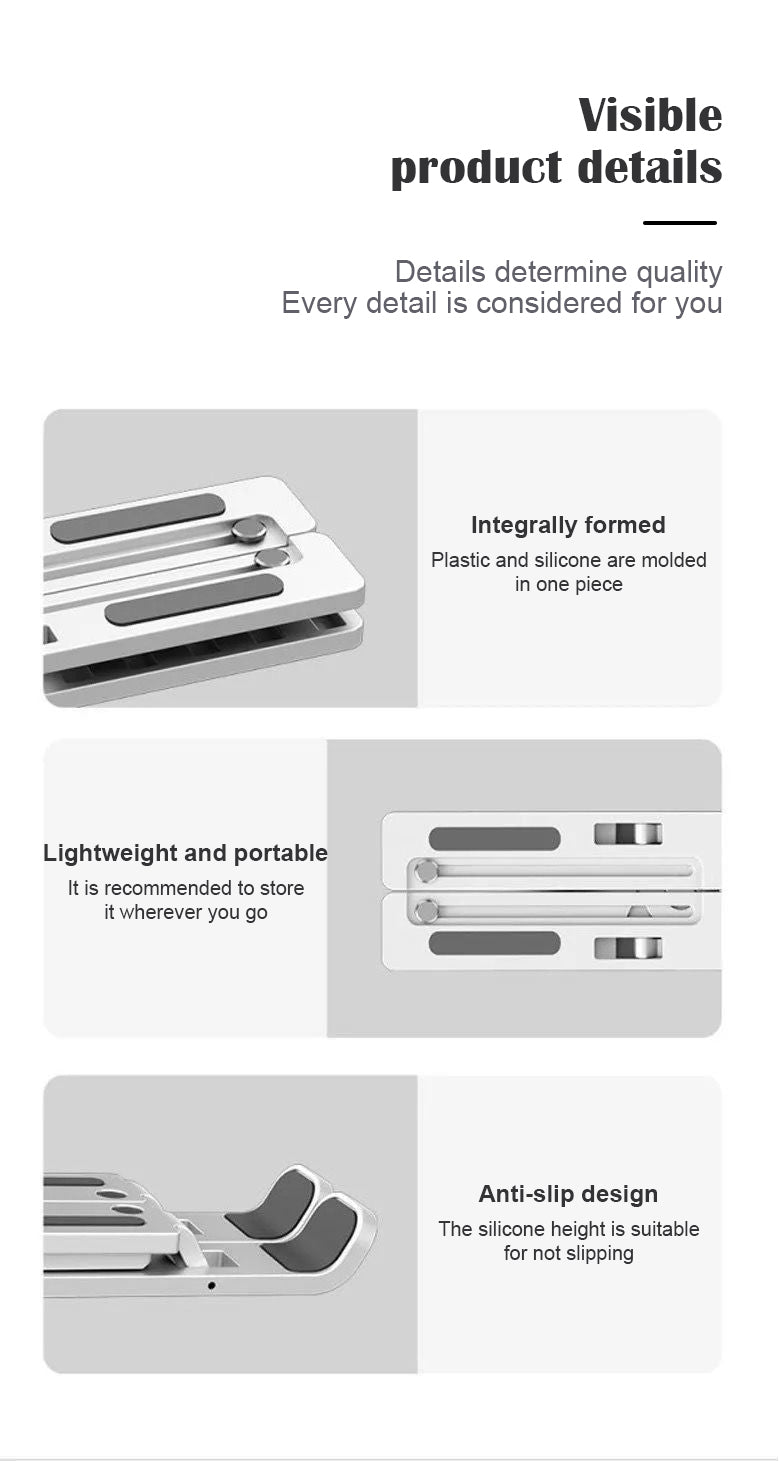 [Ergonomic Laptop Stand] Foldable Adjustable Laptop Stand - 21.5"x28" Desktop Cooling Base, Ergonomic Height Adjustment, Lightweight & Space-Saving Design, Anti-Slip Rubber Pads for Computers & Phones, White/Black, Perfect Gi