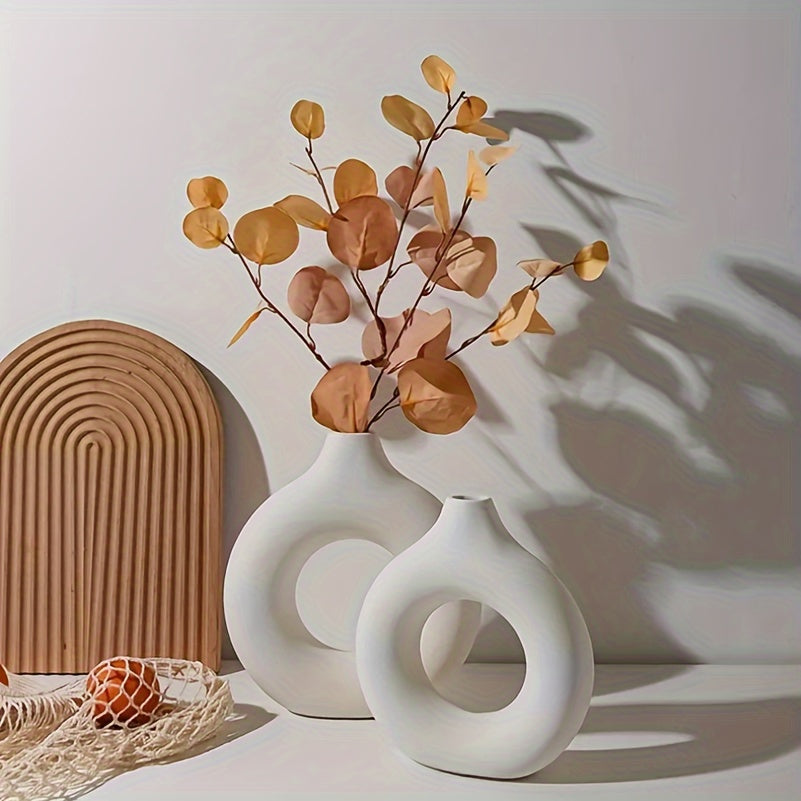 1pc Lightweight Plastic Modern Nordic Geometric Circle Planter - Round Centerpiece For Living Room Flower Vase Home Decor