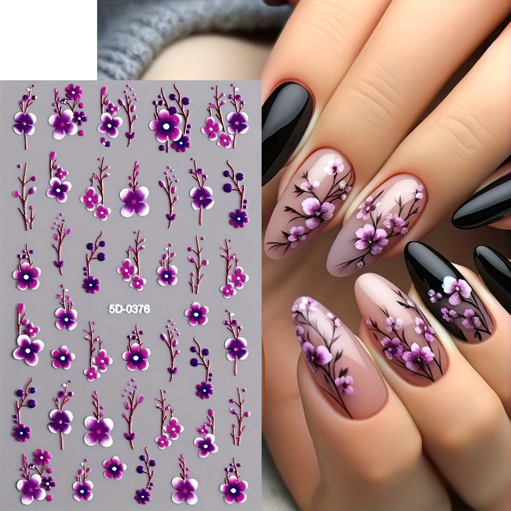 3pcs/set Nail Art Stickers, 5D Embossed Flower Love Pattern Daisy Self-adhesive Nail Stickers, DIY Nail Art Decorations,Durable Nail Decals for Hands & Feet,Nail Art Supplies for Women and