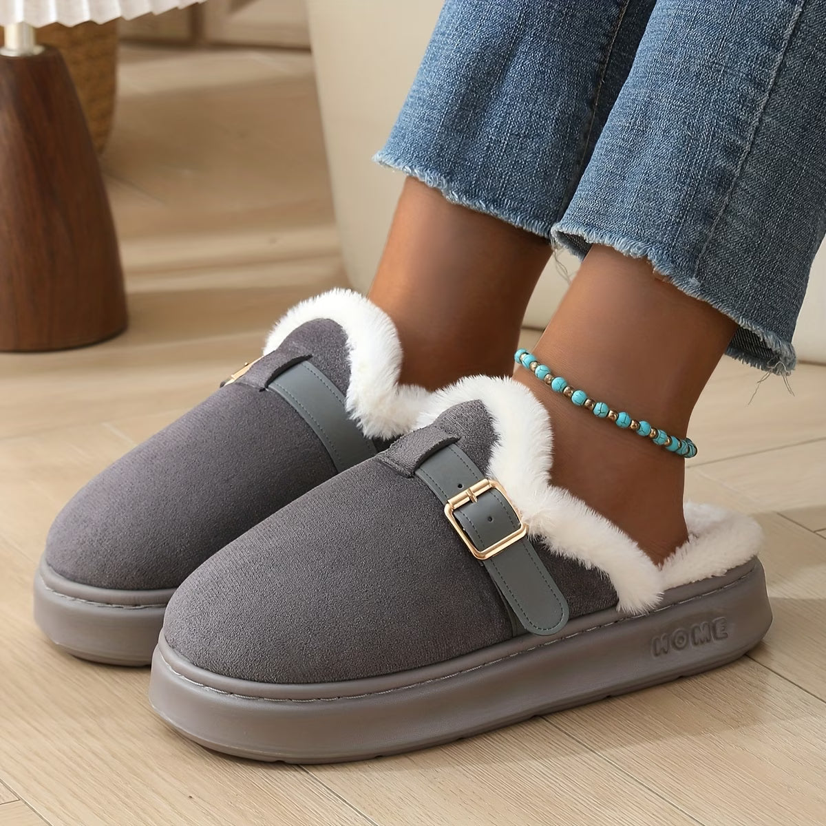 Plush Bow Decoration Women's Slippers