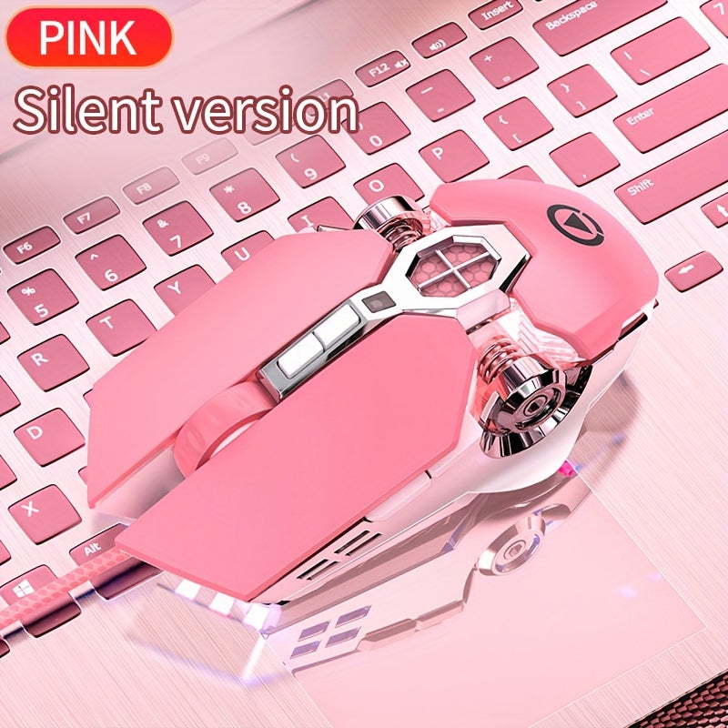 Silvery Carved Wired Mouse for E-Sports Gaming, Silent and Sound Chicken-Eating Mouse Macro for Desktops and Laptops