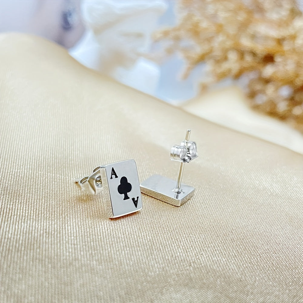 A Pair of Women'S Unique Designer Fashion Playing Card Titanium Steel Earrings, Versatile Heart And Flower A Accessories.