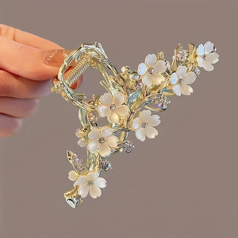 1pc Elegant Rhinestone & Faux Imitation Pearl Lily Flower Hair Clip - Secure Shark Grip for Updos, Medium Size Hair Claw for Weddings, Parties, Prom - Sparkling Floral Hair Accessories for Women, Wedding Hairpiece, Emotional
