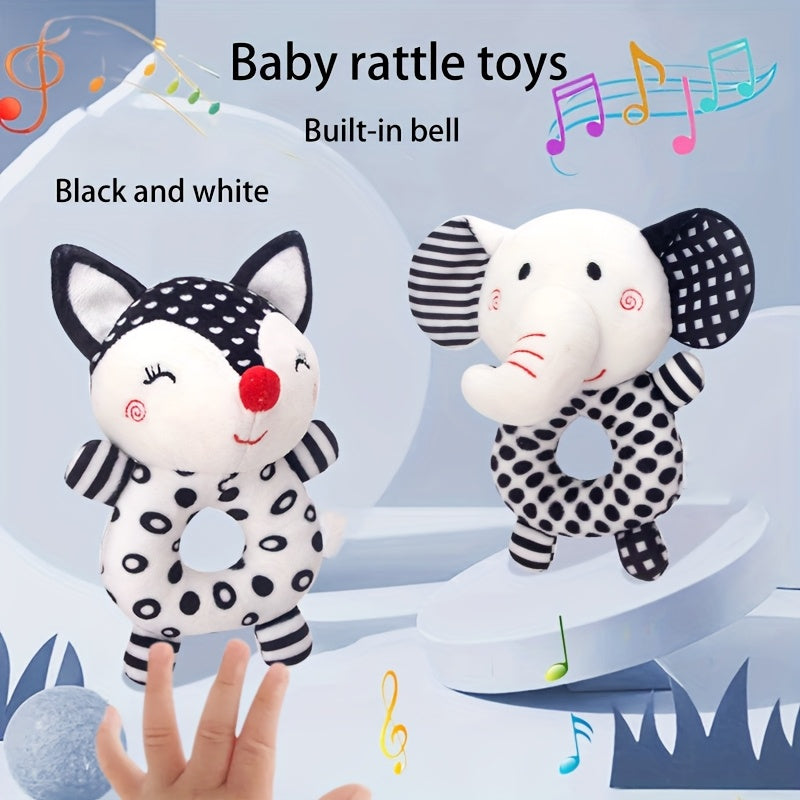 [Gift Ready, Baby Rattle] Black and White Baby Rattle Toy | Soft Texture, Polyester Fiber, Colorful Yarn Ball, Hand Grip Stick, Perfect Gift for Youngsters