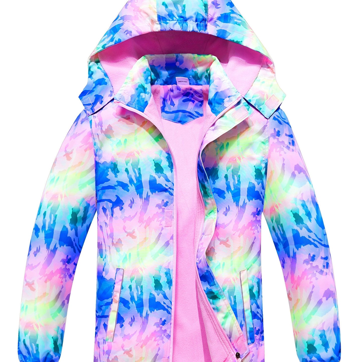 Vibrant Rainbow Camo Rain Jacket for Kids - Waterproof, Lightweight, Hooded, Fleece Lined, Windbreaker Coat with Removable Hood for Outdoor Play - Perfect for Rainy Days and Casual Wear
