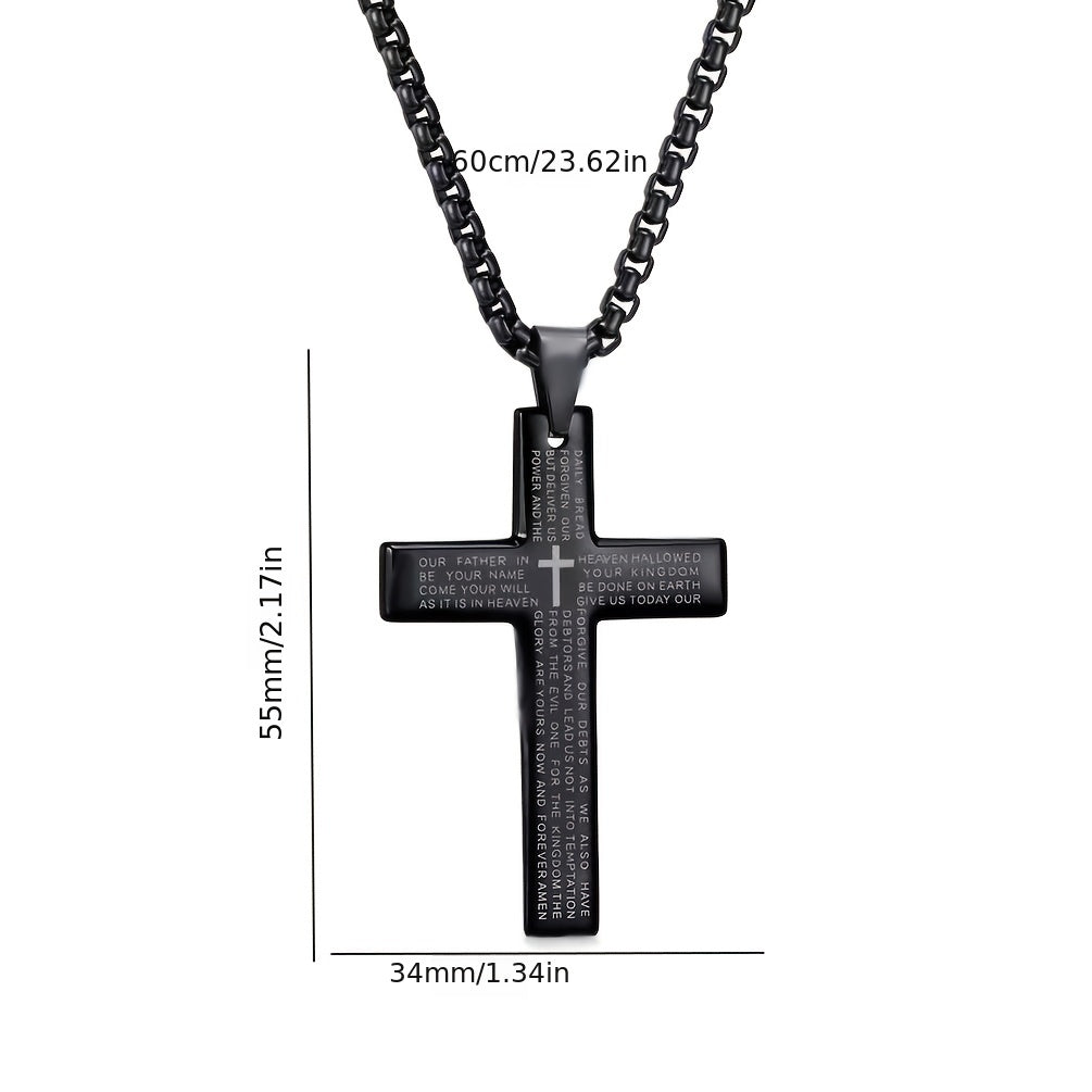 1pc European and American trendy new religious engraved cross necklace, and versatile for men and women, cross pendant necklace