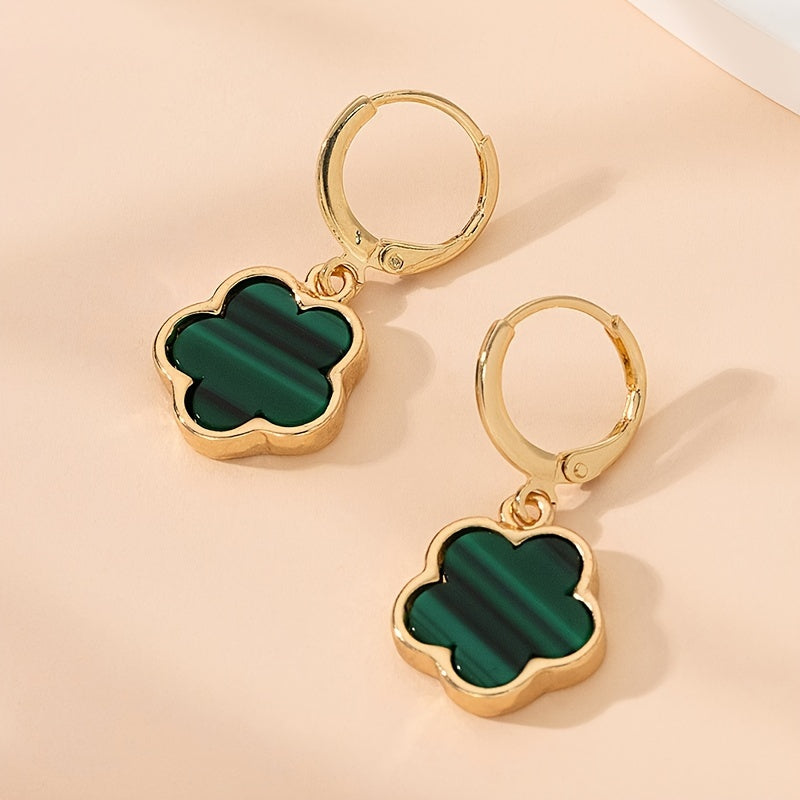 Colorful Lucky Flower Design Dangle Earrings Elegant Simple Style Alloy Jewelry Female Earrings