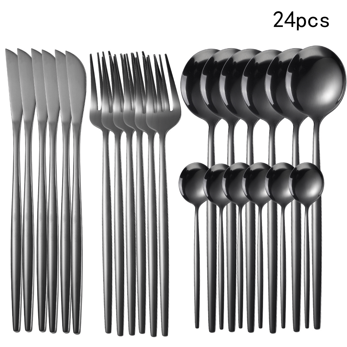 24-Piece Stainless Steel Portuguese Cutlery Set - Golden Western Steak Knife, Fork, and Spoon for Family Restaurant, Dishwasher Safe, Eid Al-Adha Gift - Durable Tabletop Serveware for Food Service Equipment & Supplies