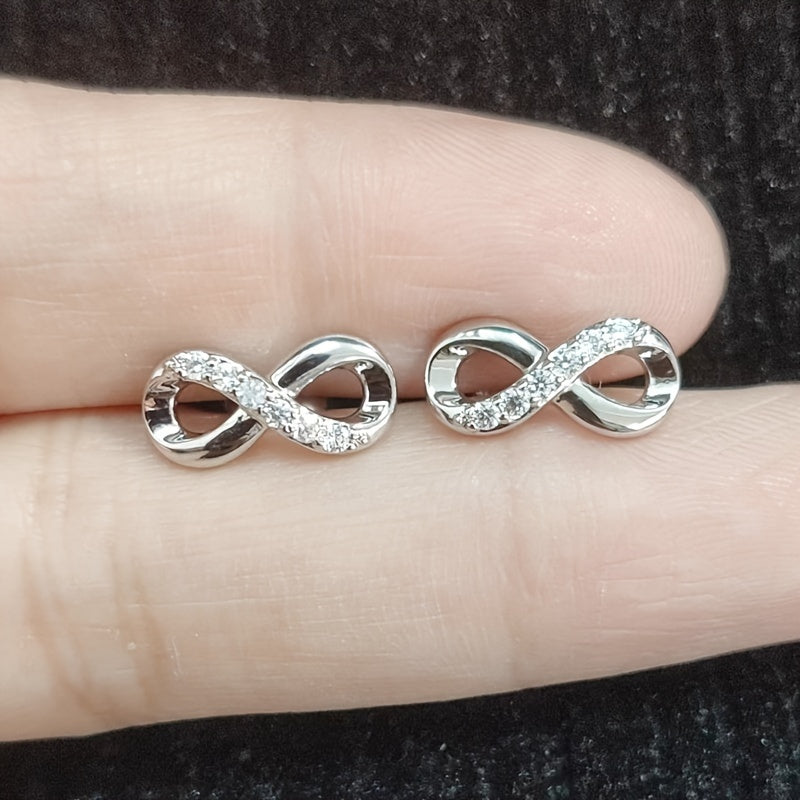 Lucky Cubic Zirconia Infinity shaped Stud Earrings Silver Plated Jewelry For Women 1Pair