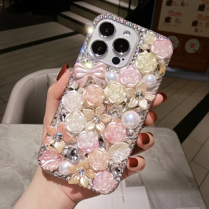 Phone Case - Fashionable And Luxurious Colorful Resin Flower Phone Case with Rhinestones And Pearls, Suitable for Iphone 17 Pro Max/16 Plus/Xr/7G, Designed to Prevent Drops