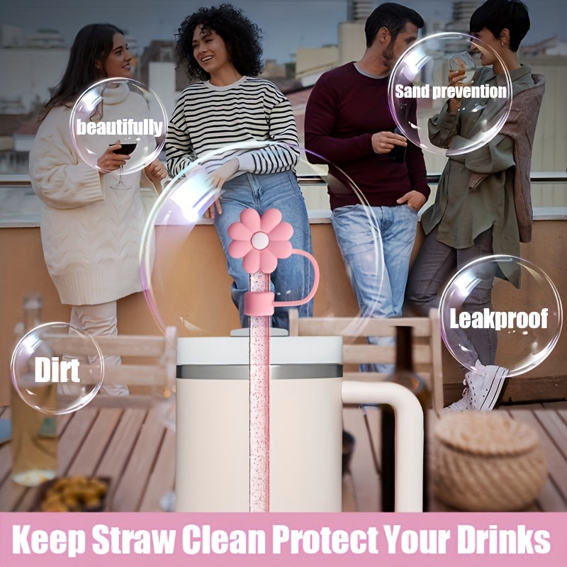 6pcs Cup Accessories Set for 40oz/30oz Tumbler, Include Glitter Straw and Brush, Flower Straw Cover Cap, Silicone Boot, Butterfly Charm Chain, Perfect for Outdoor Sport, Ideal Valentine's Day Gift, Mother's Day Gift