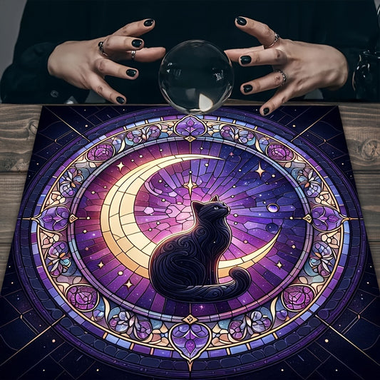 1pc Square Tarot Card Tablecloth, Polyester 100%, Machine Made Woven, with Pentagram Moon Flower Design, for Pagan Pendulum Witchcraft Tools, Tarot Card Witchcraft Altar Divination Board Game Decoration