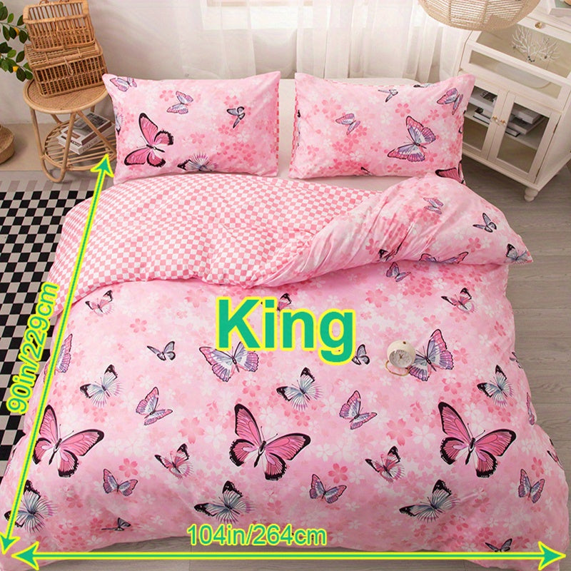 3pcs Fashion Fresh Duvet Cover Set, Butterfly Flower Print Bedding Set, Soft Comfortable Breathable Duvet Cover, For Bedroom Guest Room Decor (1*Duvet Cover + 2*Pillowcase, Without Core)