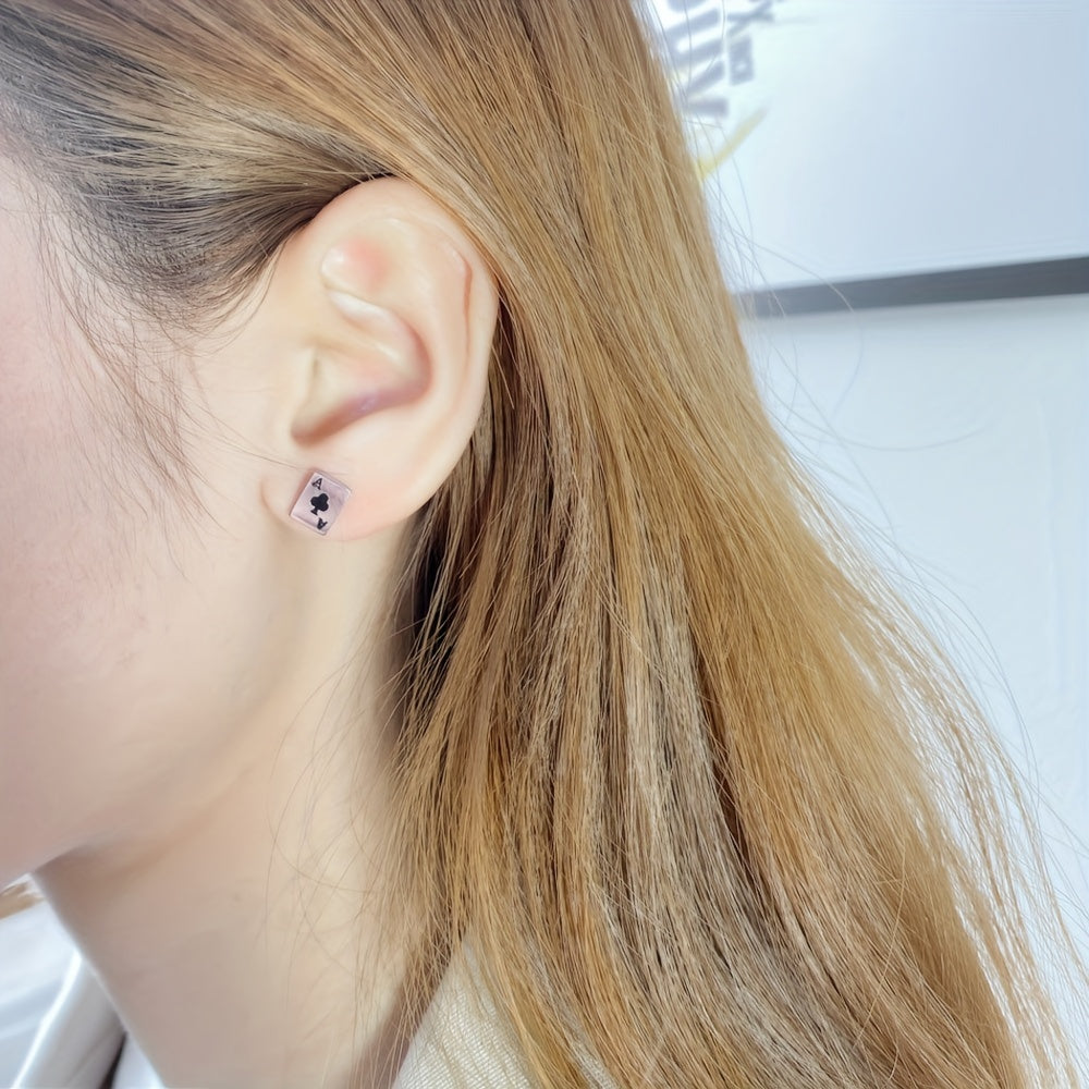 A Pair of Women'S Unique Designer Fashion Playing Card Titanium Steel Earrings, Versatile Heart And Flower A Accessories.