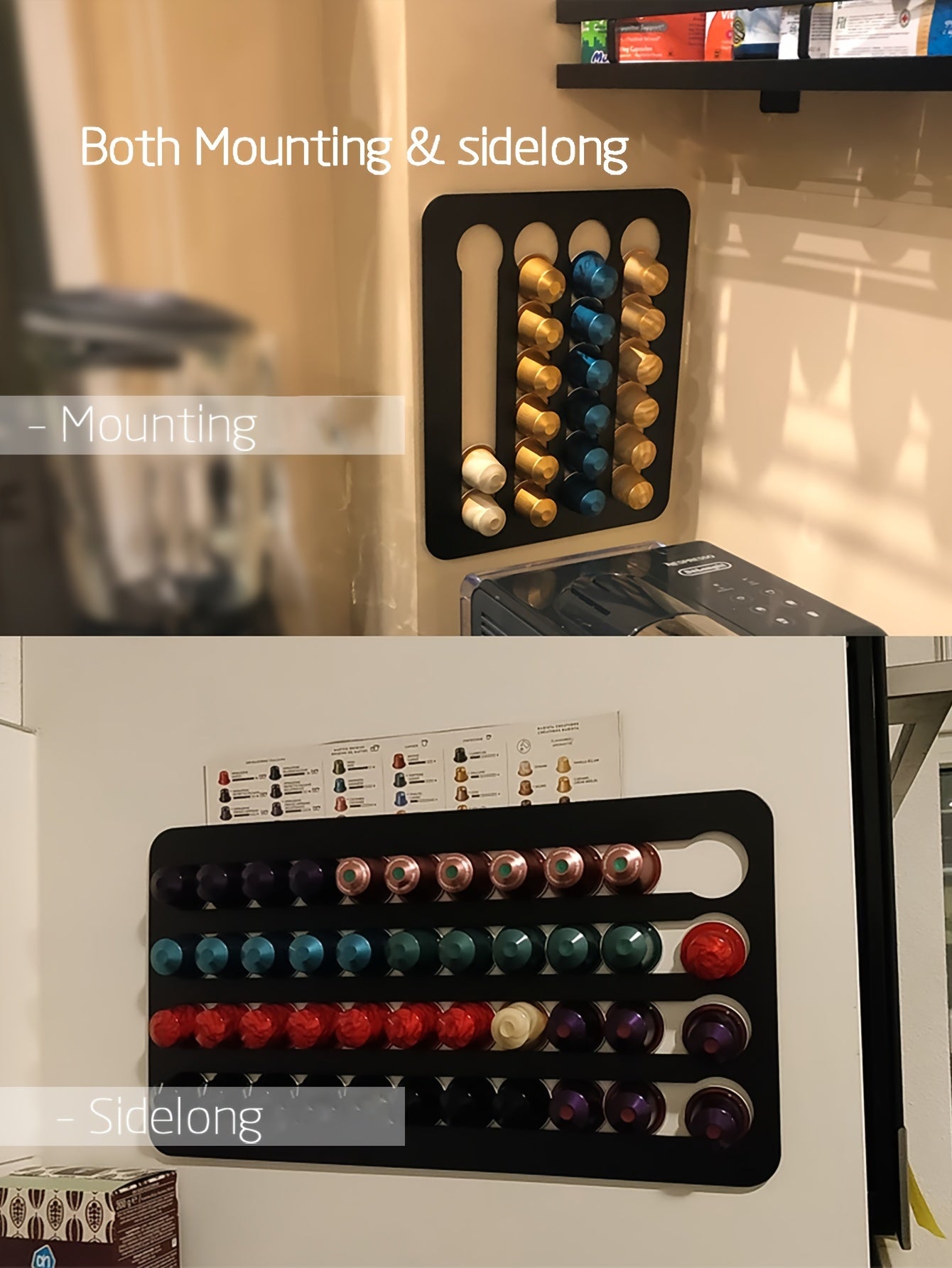 Rotary Coffee Capsule Holder Stand, Pod Tower Rack with Storage Shelves for 24/40 Capsules, Metal Construction