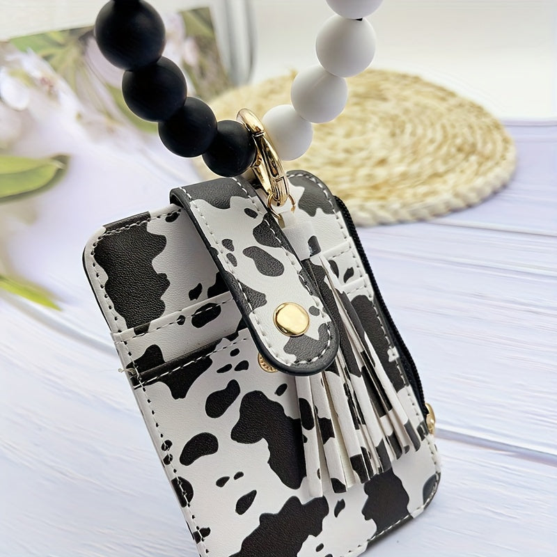 1pc Stylish Leopard Sun Flower Cow Pattern Silicone Bangle - Western Cowboy Bag Bead Keychain, Ladies Wallet Card Holder, Fashionable Key Ring with Unique Design and Colorful Pattern