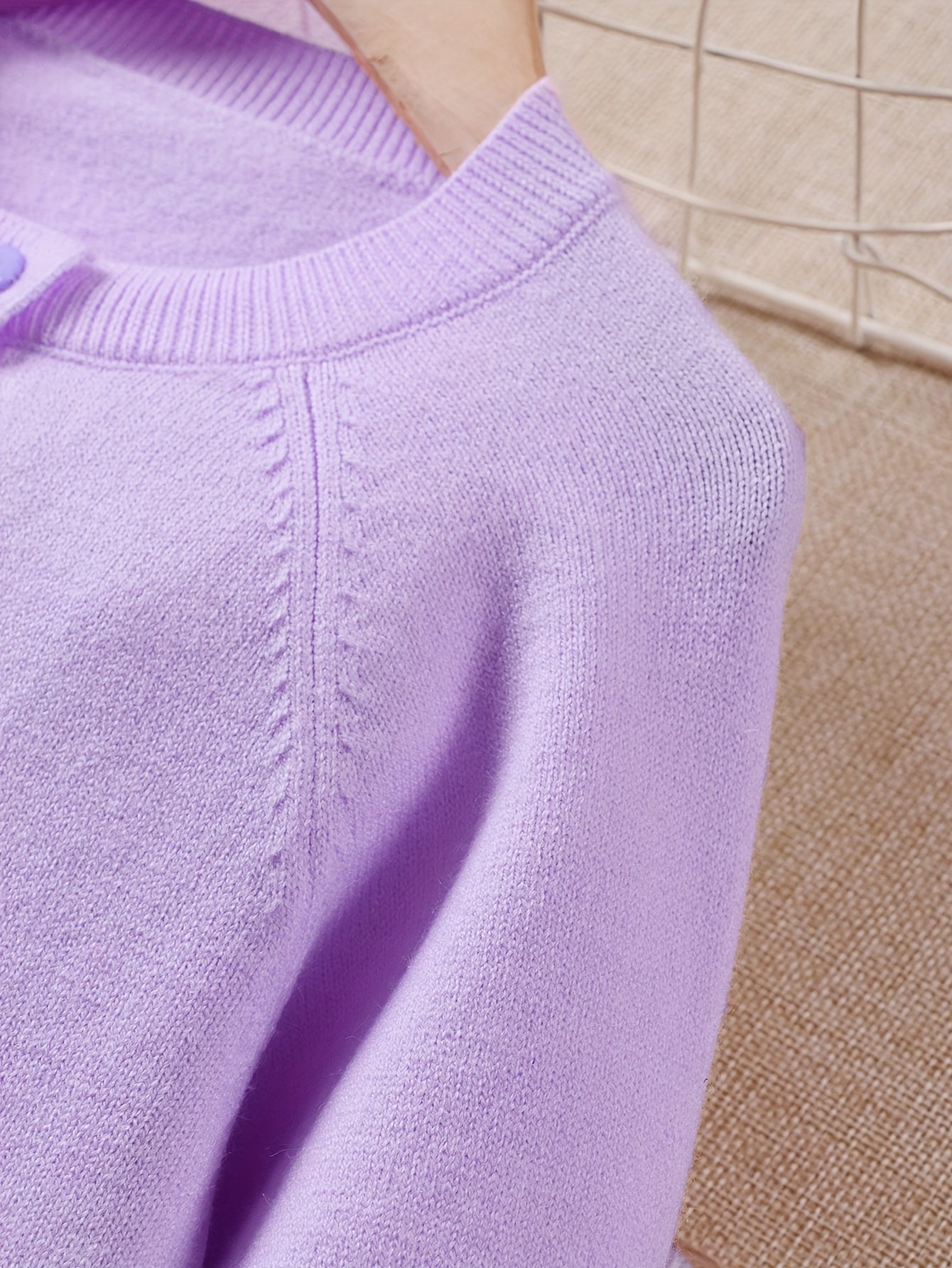 Girls' Beige Cardigan Sweater with Collar & Flower Patches - Sweet Smock Dress Style Jacket, Soft Button-Front Closure for, Parties, - Cozy Fall Winter Outerwear (Pink/Yellow/Blue/Purple) - No-Sew Applique Design