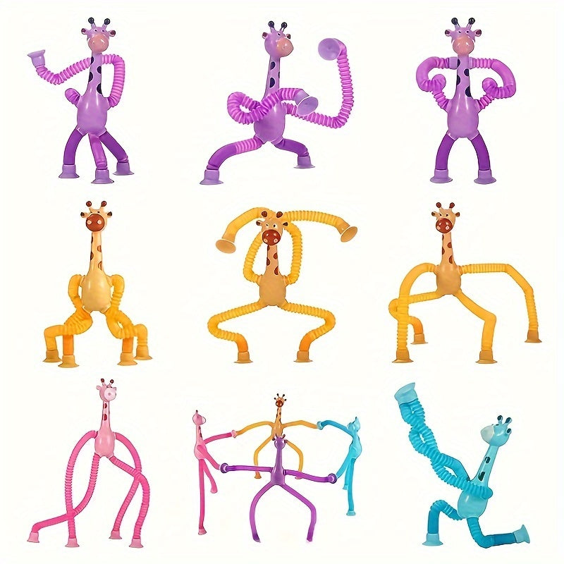 4pcs Giraffe Stretching Toy Suction Cup Variety Shape Stretching Tube Decompression Novelty Educational Children's Toys halloween christmas gift