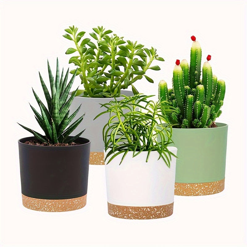 4pcs, 12.7 Cm Flower Pots, Indoor Plant Pots With Drainage Holes And Removable Base, Saucer Style Modern Decoration For Outdoor Garden Planters