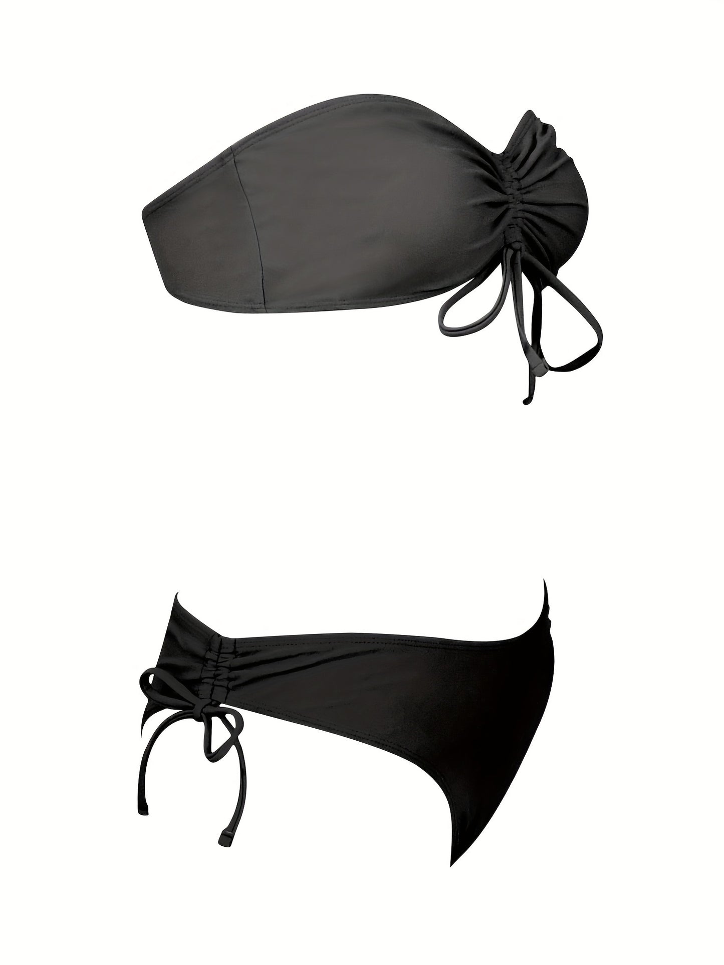 two pieces Women's Tie Front Bandeau Bikini Set with High Cut Drawstring Tie Side Bottoms - Stretchy and Comfortable Swimwear