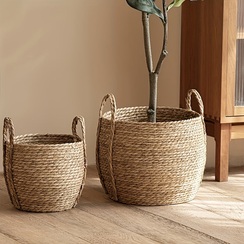 Nordic style seaweed handmade woven flower pot decoration flower arrangement creative minimalist flower basket drum belly rattan woven basket