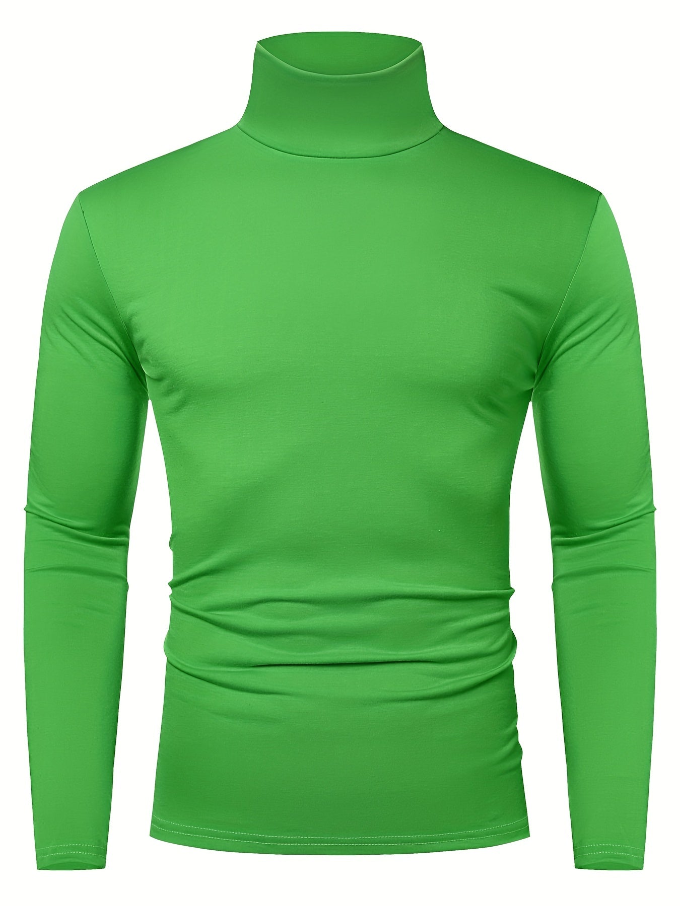 Fashionable White Base Layer Solid Color High Neck Men's Long Sleeve T-Shirt