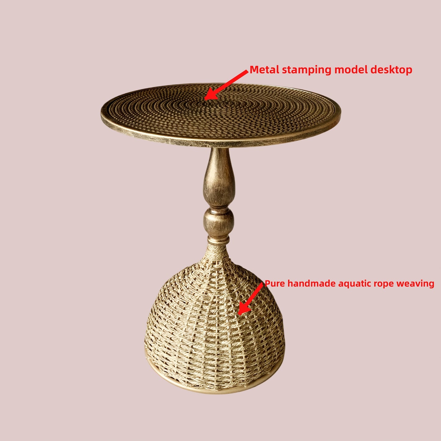 Handcrafted Wicker Iron Artistic Water Grass Rope Braided Tea Table Side Table Flower Rack Living Room Sofa Side Table Study Room Balcony Inn Outdoor Coffee House Bar, Garden Patio Bedroom Decoration