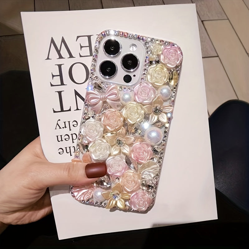 Phone Case - Fashionable And Luxurious Colorful Resin Flower Phone Case with Rhinestones And Pearls, Suitable for Iphone 17 Pro Max/16 Plus/Xr/7G, Designed to Prevent Drops