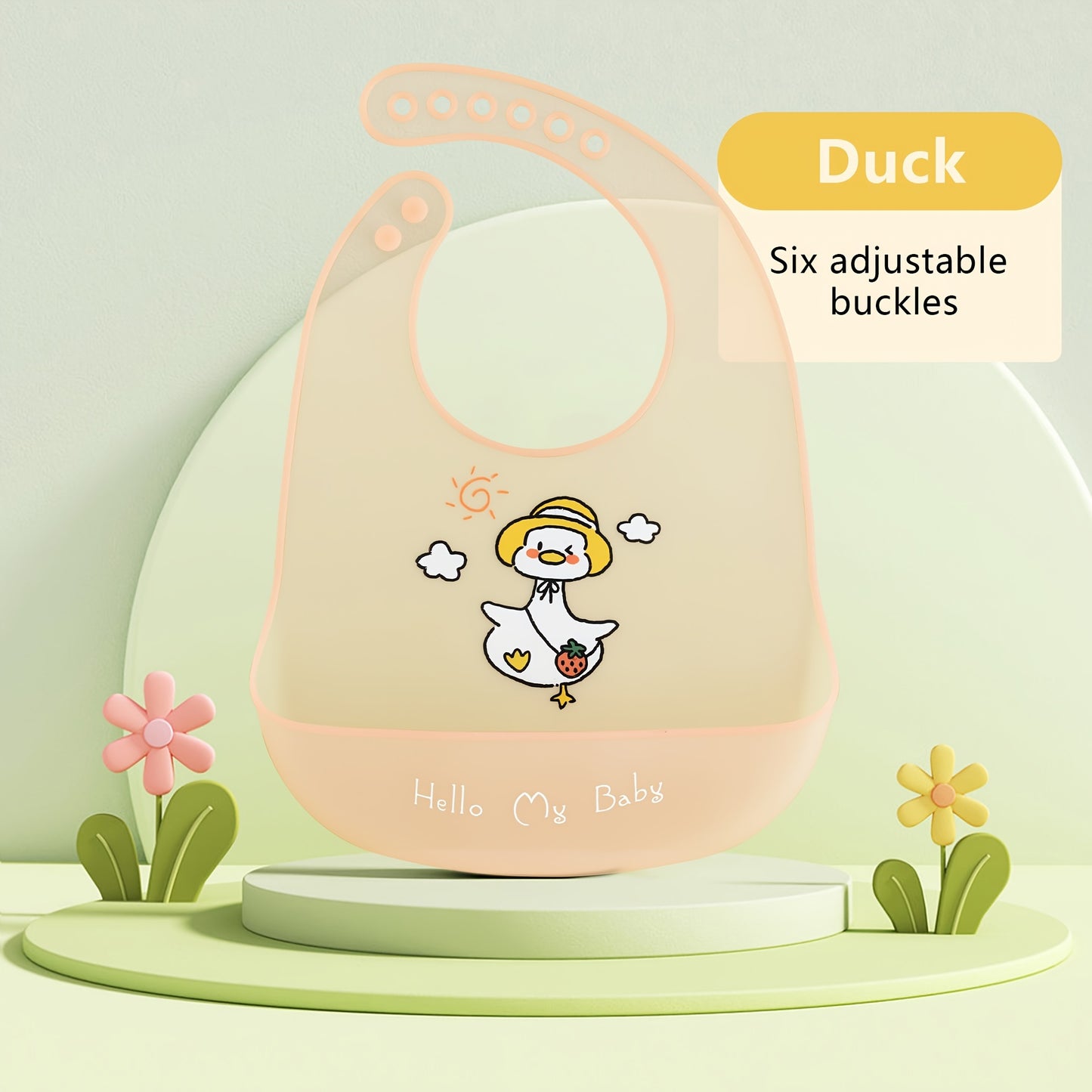 1pc Silicone Baby Bib - Lightweight, Snap Closure, Cute Designs for Boys & Girls, Perfect for Feeding Time, Durable & Easy to Clean, Feeding Accessorie