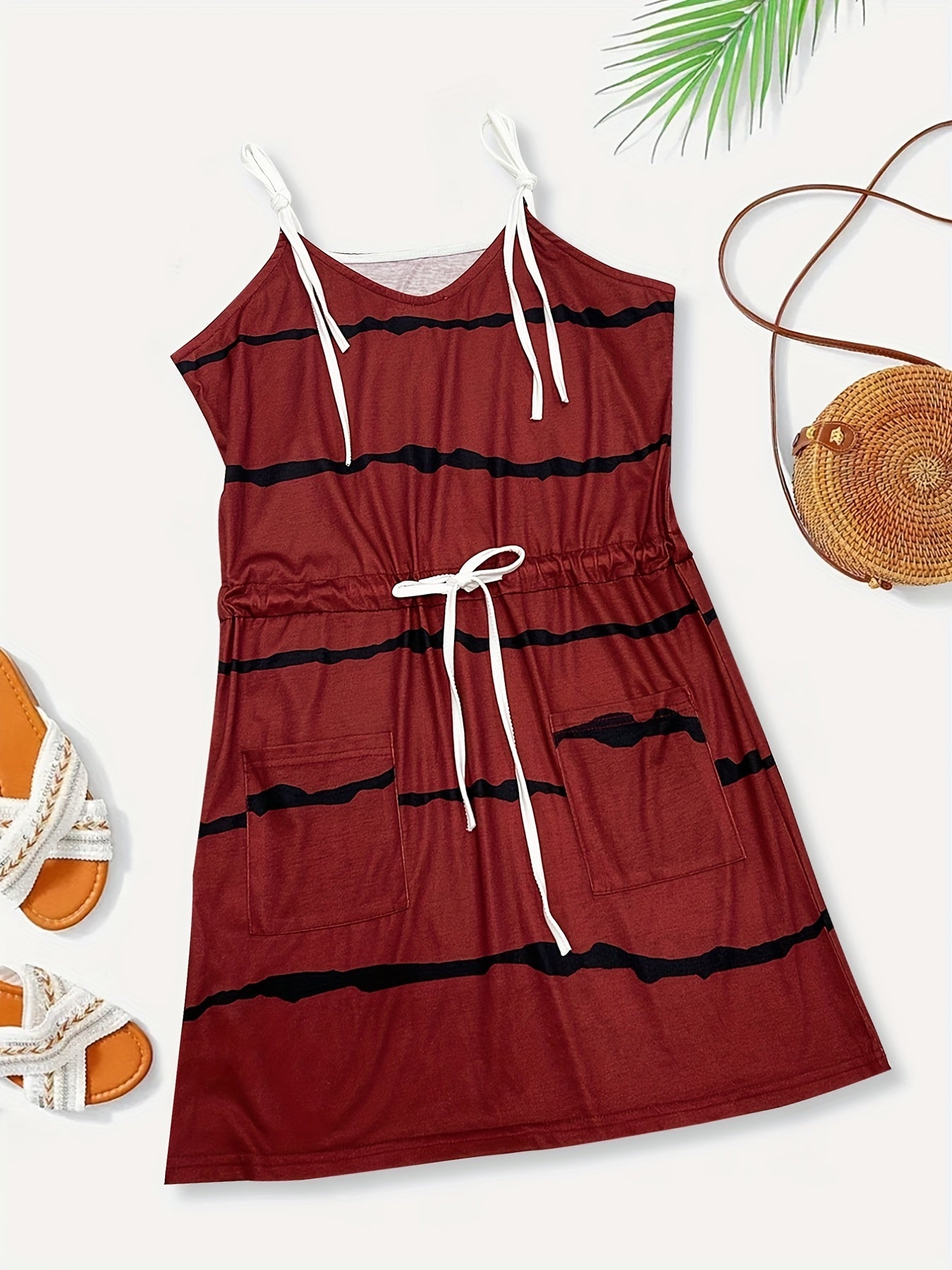 Flattering Color Block Cami Dress - Adjustable Drawstring Waist, Sleeveless for Summer & Spring - Fashionable Womens Day-to-Night Wear