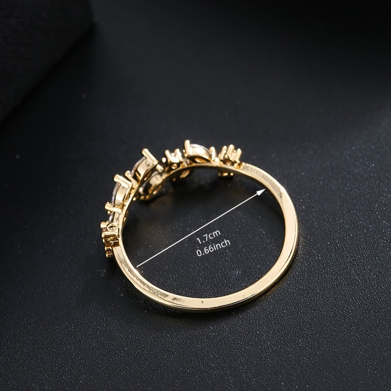 1pc Elegant Leaf Design Ring, Copper Material, Synthetic Zirconia Mosaic, Perfect for Daily and Party Occasions