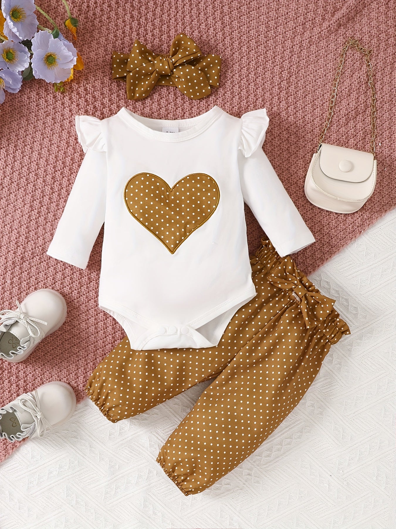 2pcs Baby Girl's Stylish Set, "Isn't She Lovely" Print Long Sleeve Onesie + Polka Dot Pants, Comfy Trendy Outfit Outdoor Clothing