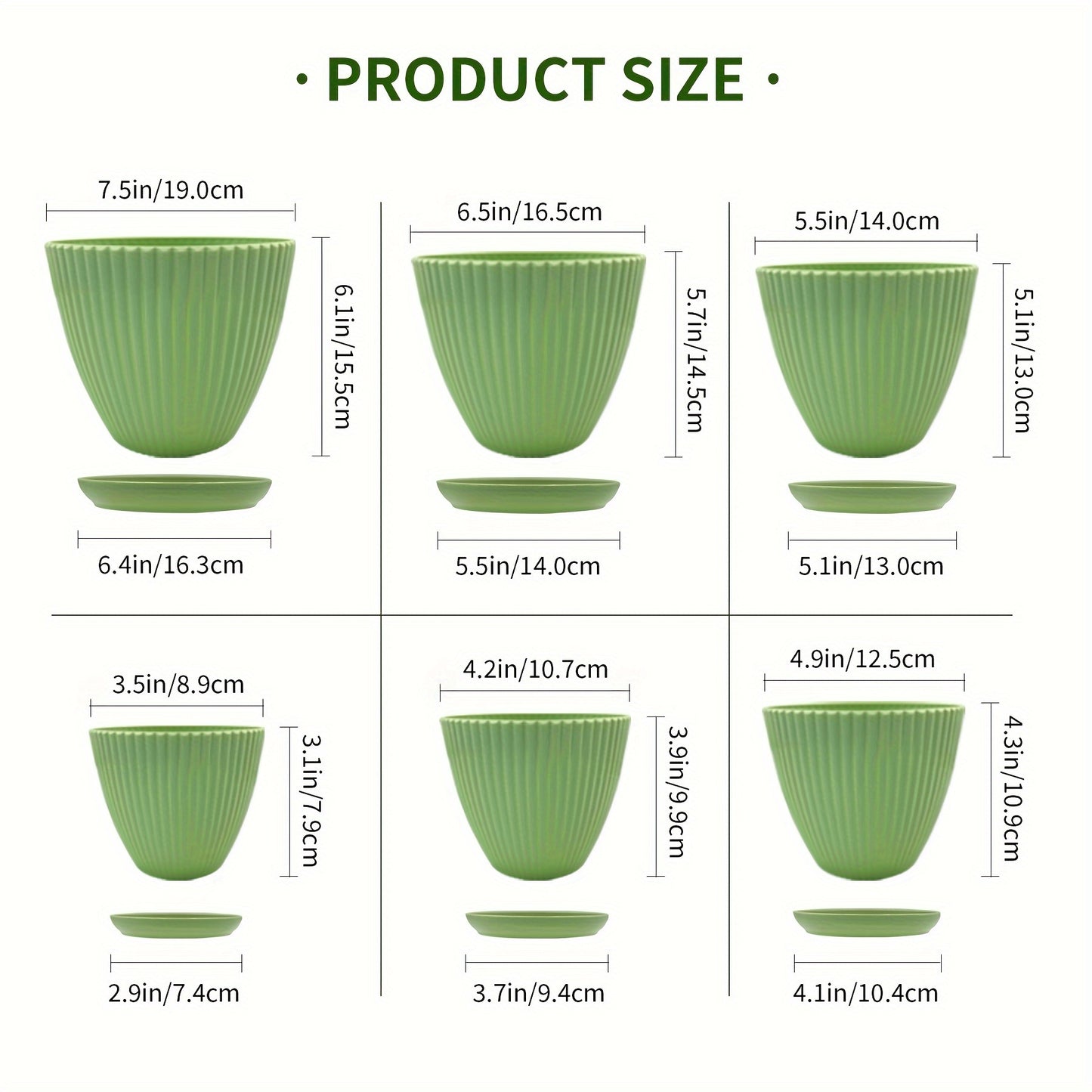 6 Packs, 19.05/16.76/14.73/12.7/10.92/8.89 Cm Flower Pots, Thick Sturdy Plastic Planters, Indoor/Outdoor 6 Sizes Plant Pots With Drainage Holes And Saucers (6 Sizes)
