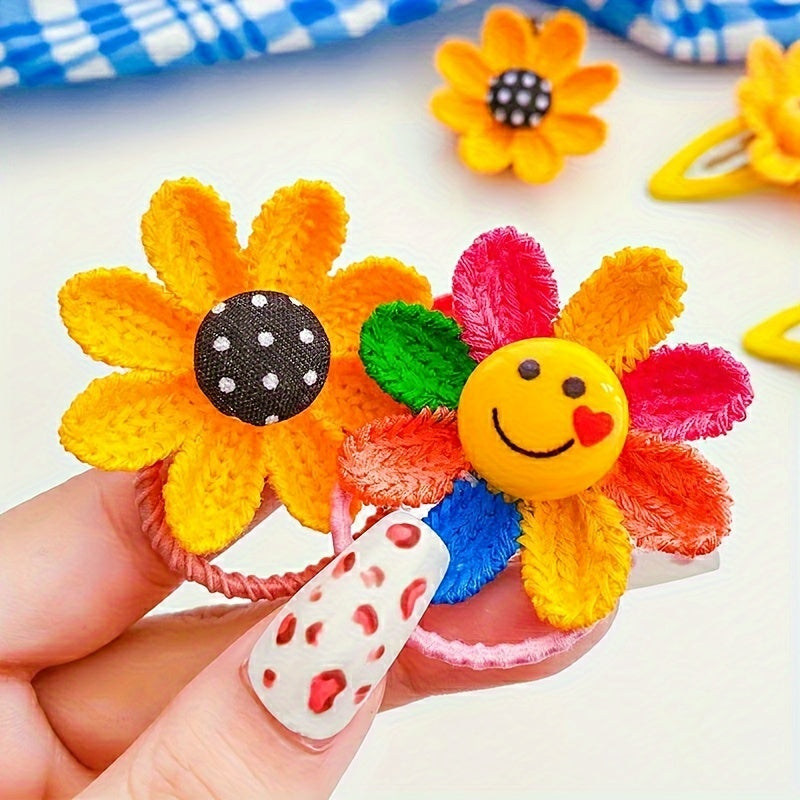 2pcs Cute Cartoon Flower Hair Ties For Girls, Elastic Hair Accessories, Gift For Girls