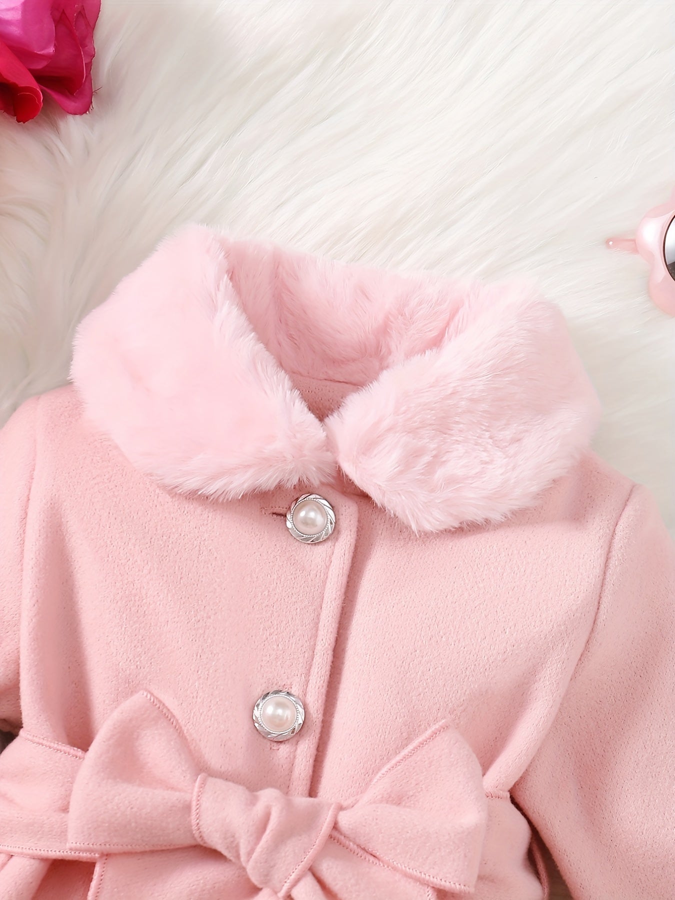 Fashionable And Versatile Coat for Baby Girls in Autumn And Winter, a Perfect Mother'S Day Gift. Adorable Plush Coat with a Bow And Collar, Designed for a Sweet Princess Look. Soft And Comfortable Outerwear to Keep Baby Warm