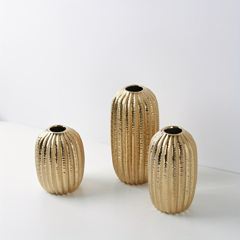 1pc Modern Simple Ceramic Vase Ornament Creative Golden Flower Vase Home Living Room Soft Decoration Dried Flower Vase