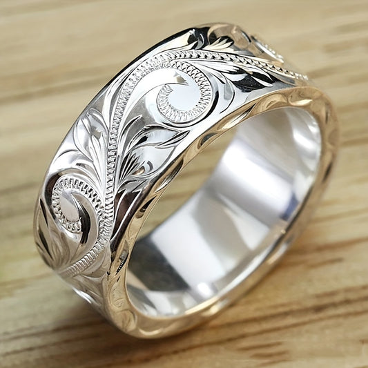 Elegant Hand-Carved Leaf & Flower Wide Band Ring – Unisex Fashion Accessory for Daily & Party Wear, Classic Simple Style, Non-Tarnish Copper, Valentine's Gift – All Seasons Suitable