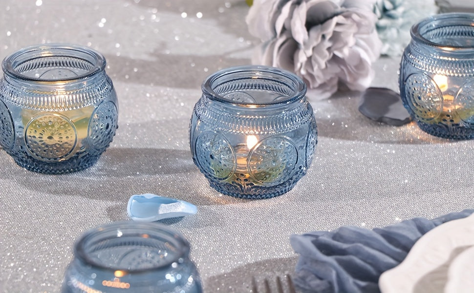 Glass Tea Light Candle Holders, Polished Finish, Flower Theme, Tabletop Mount, Versatile for Wedding, Shower, Party Decoration, Ideal for Christmas, Halloween, Easter, Thanksgiving, Valentine'S Day