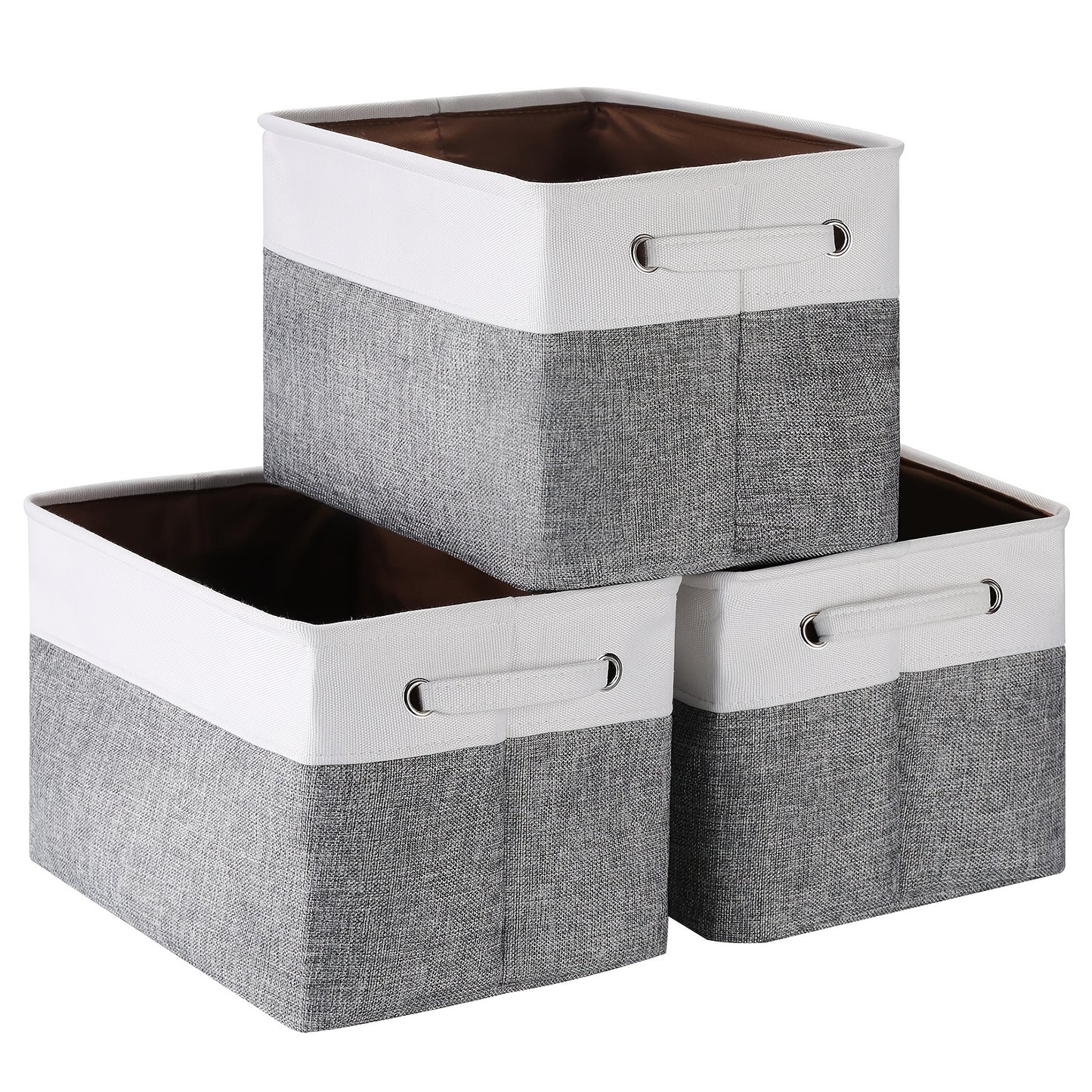 3pcs Modern Fabric Storage Bins - Foldable Canvas Organizer Baskets with Handles, Sturdy for Home, Office, Nursery, and Closet Organization, Minimalist Two-Tone Design, Closet Organizers And Storage