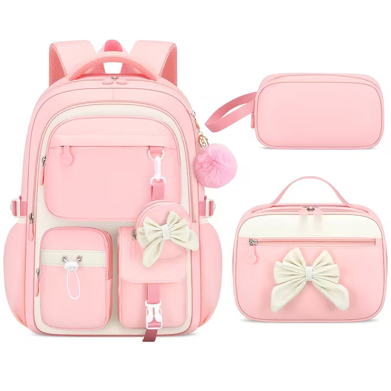 3pcs Bow Backpack & Handbag Storage Bag Set - Large Capacity School Bookbag