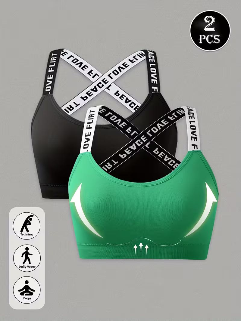 2pcs Women's Letter Print Strapless Backless Sexy Sports Bras