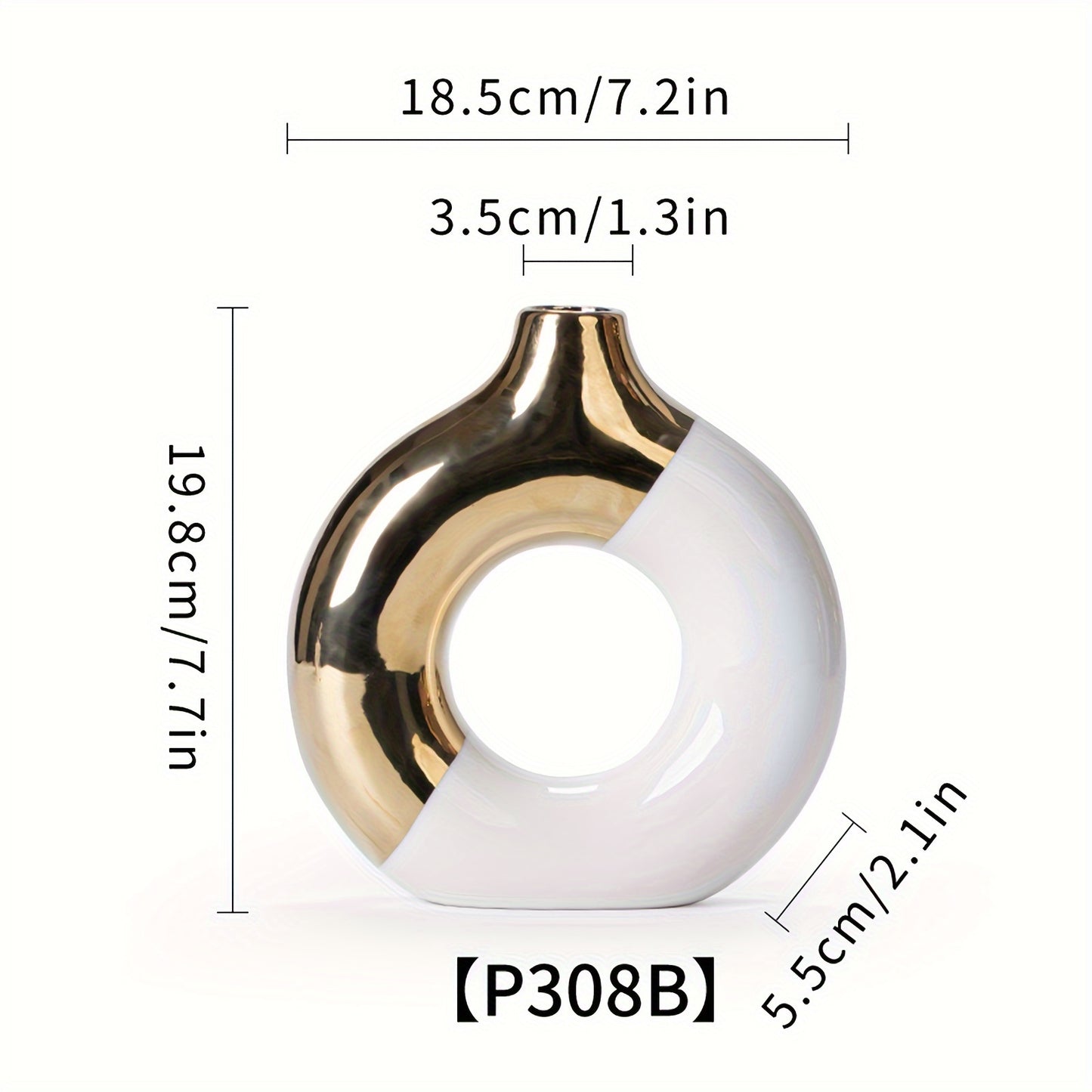 Chic Modern Ceramic Vase in Black, Golden & White - Geometric Design for Home Decor | Ideal for Dried Flowers, Fresh Blooms & Greenery | Perfect for Office, Living Room, Entryway, or Study Desk