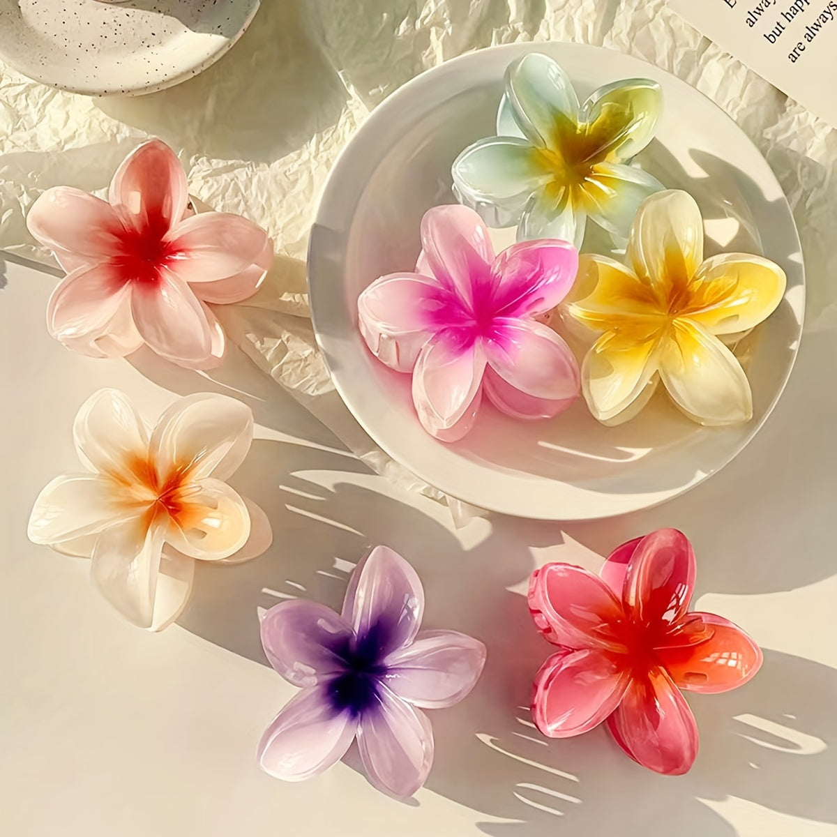 6pcs/1pc Random Color Egg Flower Hairpin, Plastic Fairy Elegant Hairpin, Ideal Gift Choice Gradient Color Flower Hair Claw Clip - Sweet and Elegant Hawaiian Style, Suitable for Women and Girls - Fashion Casual Accessories, Ph