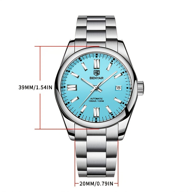 1pc Waterproof Stainless Steel BENYAR Men's Mechanical Sports Diving Wristwatches for Men