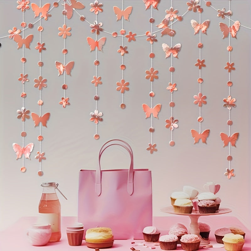 Butterfly Flower Garland Hanging Decoration 4m/13.1ft, Art Deco Style, Universal Seasonal Décor for Weddings, Birthdays, Parties, No Electricity Required