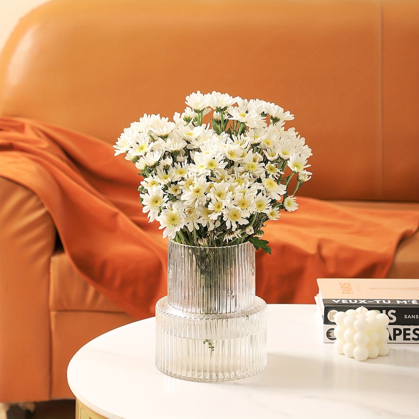 Modern Striped Glass Vase for Home & Restaurant Decor - Perfect for Spring/Summer Aesthetics, No Battery Needed